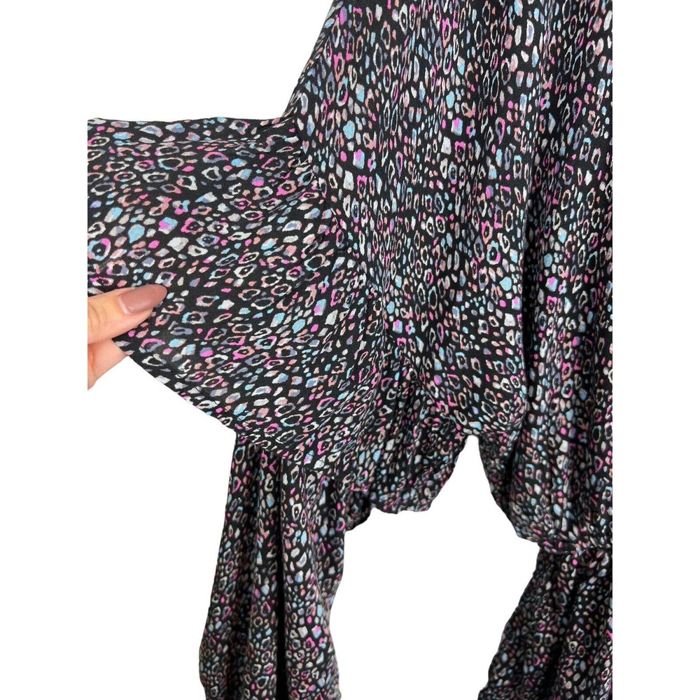 Savanna Jane Embroidered Leopard Print Top 2X Long Sleeve Blouson Boho Flutter - Picture 4 of 12
